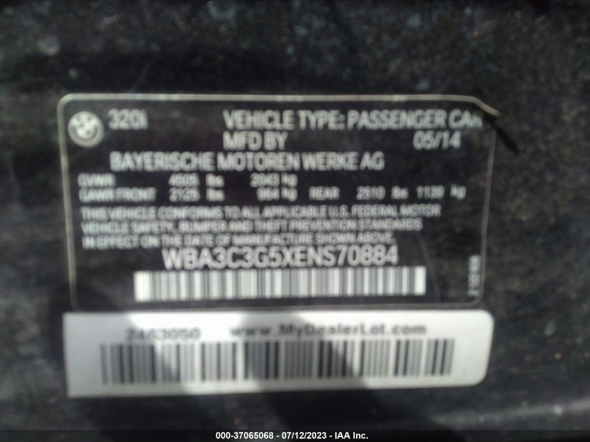 2014 BMW 3 SERIES 320I XDRIVE - WBA3C3G5XENS70884