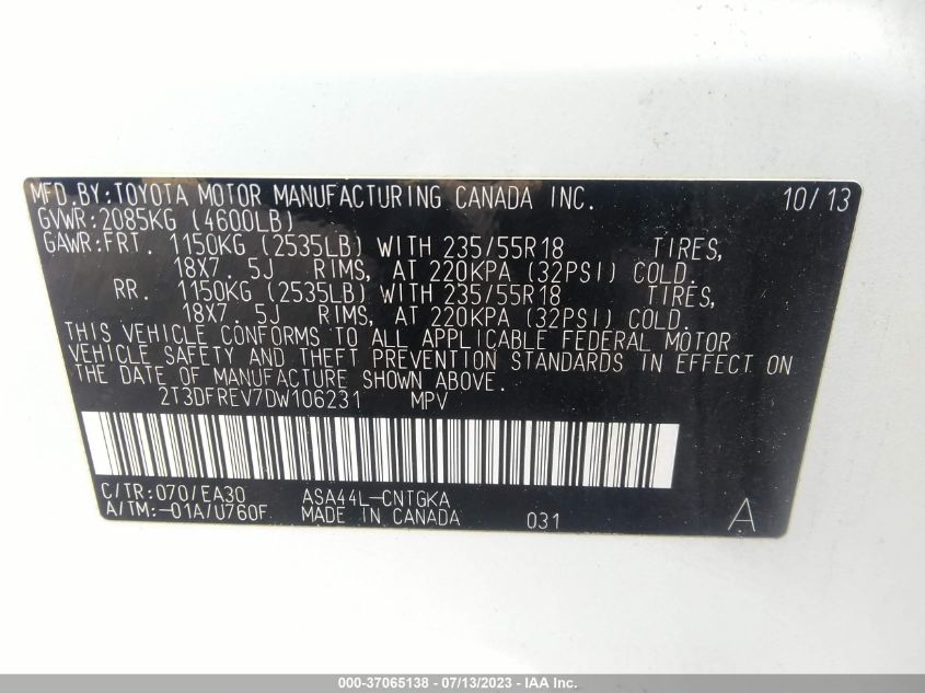 2013 TOYOTA RAV4 LIMITED - 2T3DFREV7DW106231