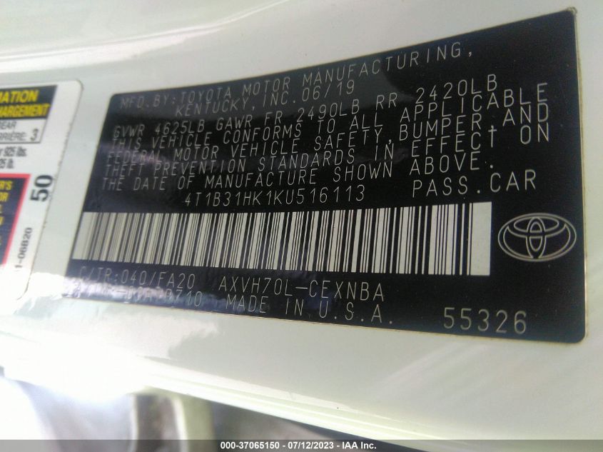 2019 TOYOTA CAMRY HYBRID - 4T1B31HK1KU516113