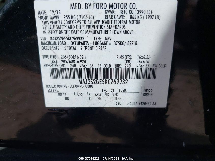 2019 FORD ECOSPORT SE - MAJ3S2GE5KC269932