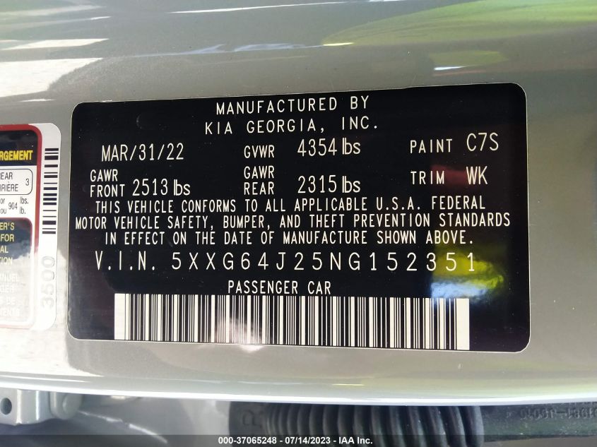 2022 KIA K5 GT-LINE - 5XXG64J25NG152351