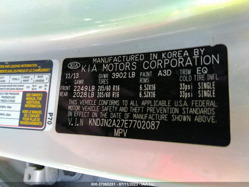 2014 KIA SOUL BASE - KNDJN2A27E7702087