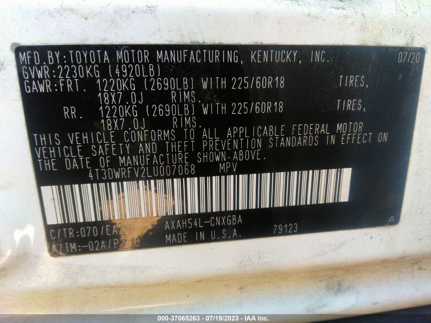 2020 TOYOTA RAV4 LIMITED - 4T3DWRFV2LU007068