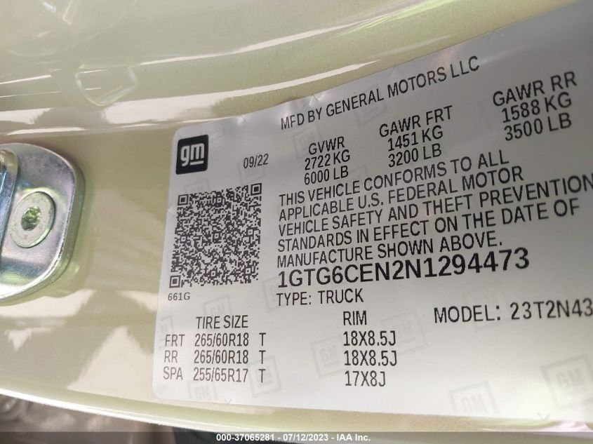 2022 GMC CANYON 2WD ELEVATION - 1GTG5CEN2N1294473