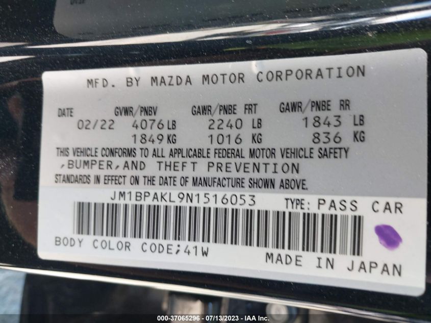 2022 MAZDA MAZDA3 HATCHBACK SELECT JM1BPAKL9N1516053
