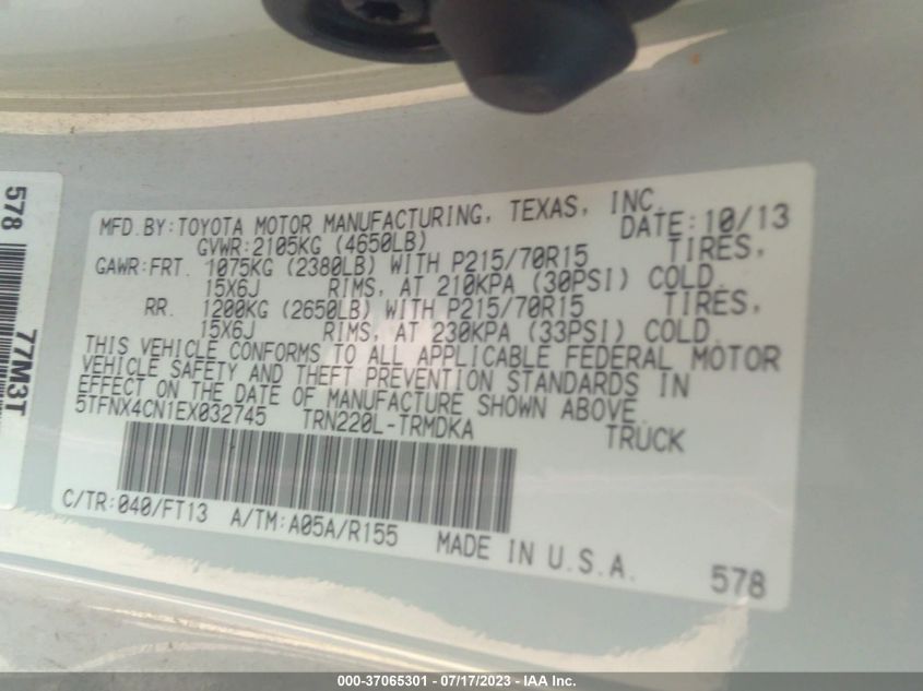 2014 TOYOTA TACOMA - 5TFNX4CN1EX032745