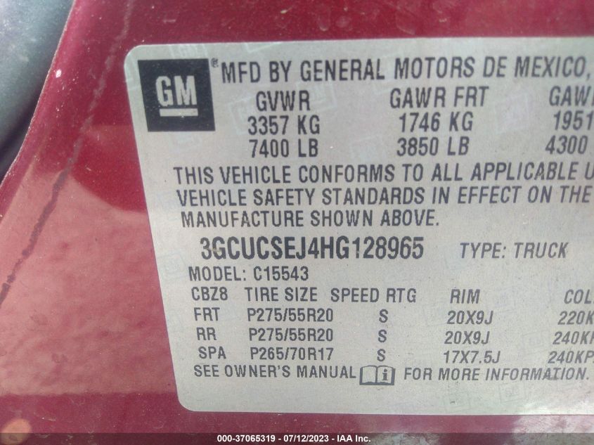 2017 CHEVROLET SILVERADO 1500 LTZ - 3GCUCSEJ4HG128965