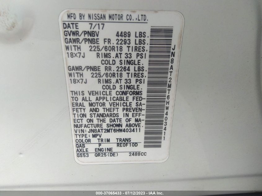 2017 NISSAN ROGUE SL - JN8AT2MT6HW403411
