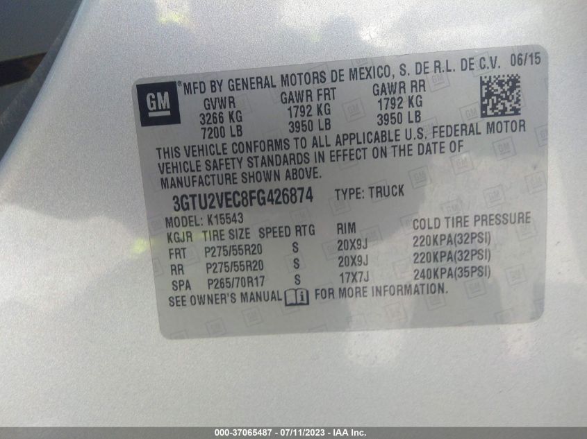 2015 GMC SIERRA 1500 SLT - 3GTU2VEC8FG426874