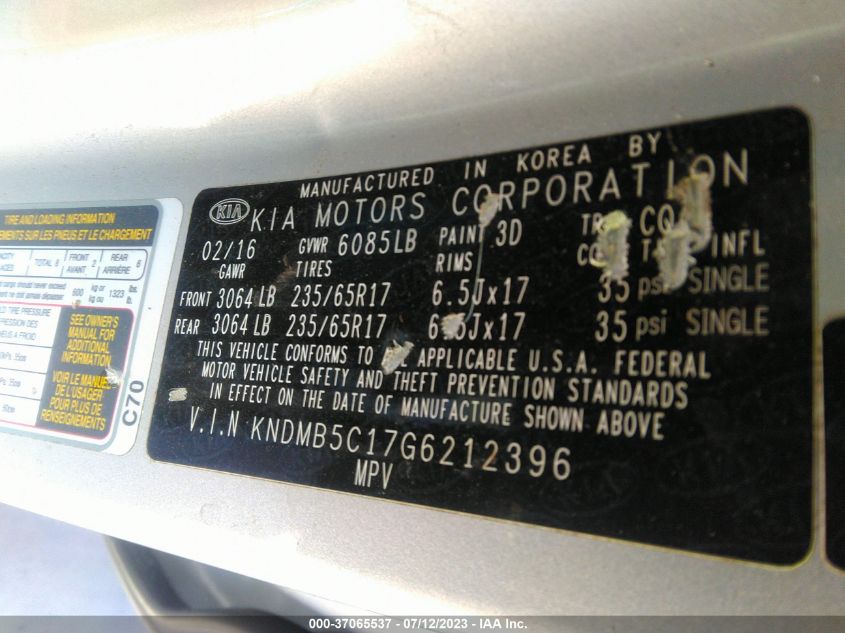 2016 KIA SEDONA LX - KNDMB5C17G6212396