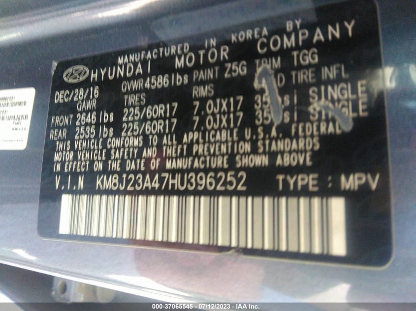 2017 HYUNDAI TUCSON SE - KM8J23A47HU396252