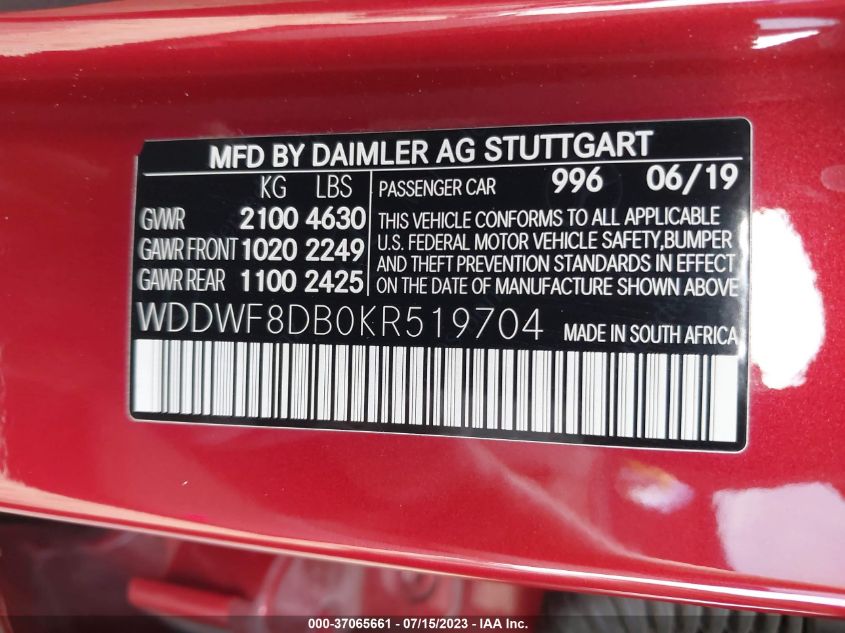2019 MERCEDES-BENZ C-CLASS C 300 - WDDWF8DB0KR519704