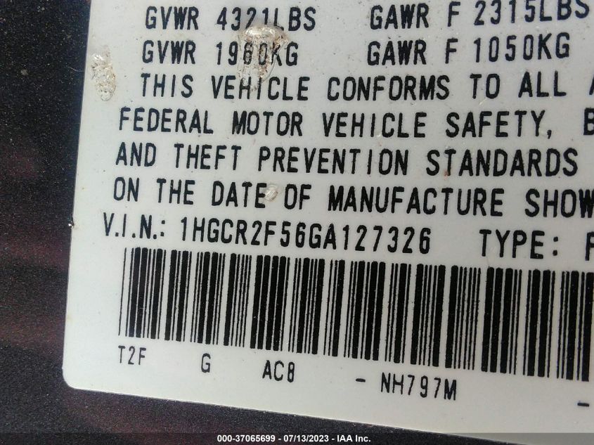 2016 HONDA ACCORD SEDAN SPORT - 1HGCR2F56GA127326