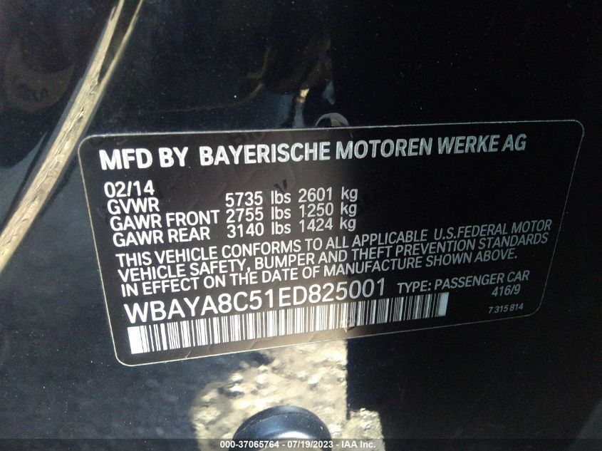 2014 BMW 7 SERIES 750I - WBAYA8C51ED825001