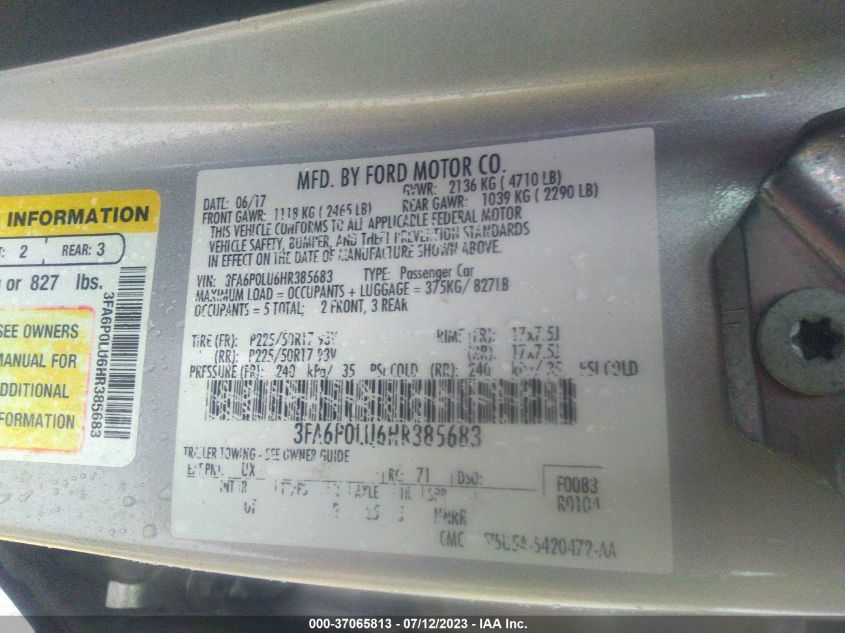 2017 FORD FUSION SE HYBRID - 3FA6P0LU6HR385683
