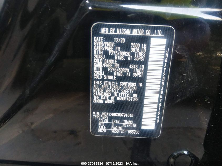 2021 NISSAN ARMADA SL - JN8AY2BBXM9791649
