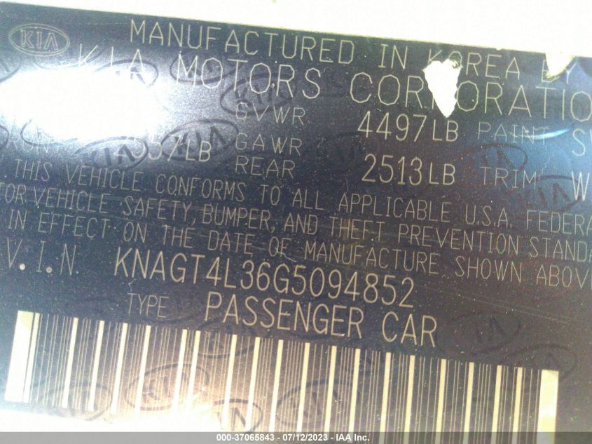 2016 KIA OPTIMA LX - KNAGT4L36G5094852