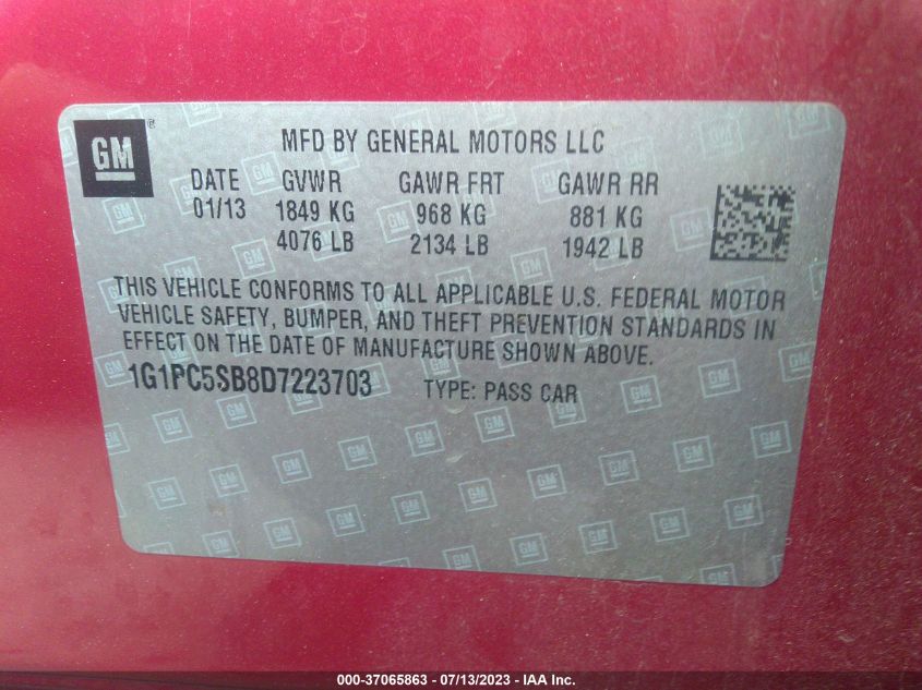 2013 CHEVROLET CRUZE 1LT - 1G1PC5SB8D7223703