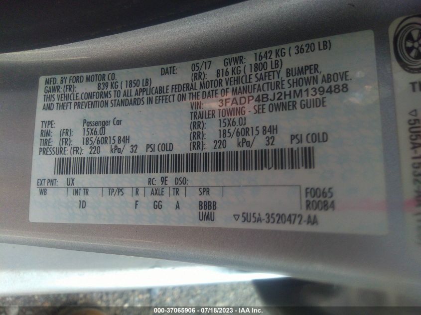 2017 FORD FIESTA SE - 3FADP4BJ2HM139488