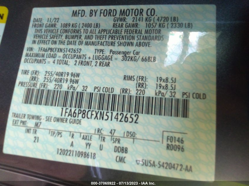 2022 FORD MUSTANG GT - 1FA6P8CFXN5142652