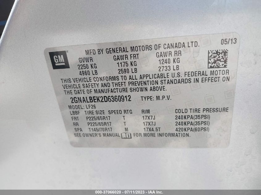 2013 CHEVROLET EQUINOX LS - 2GNALBEK2D6360912