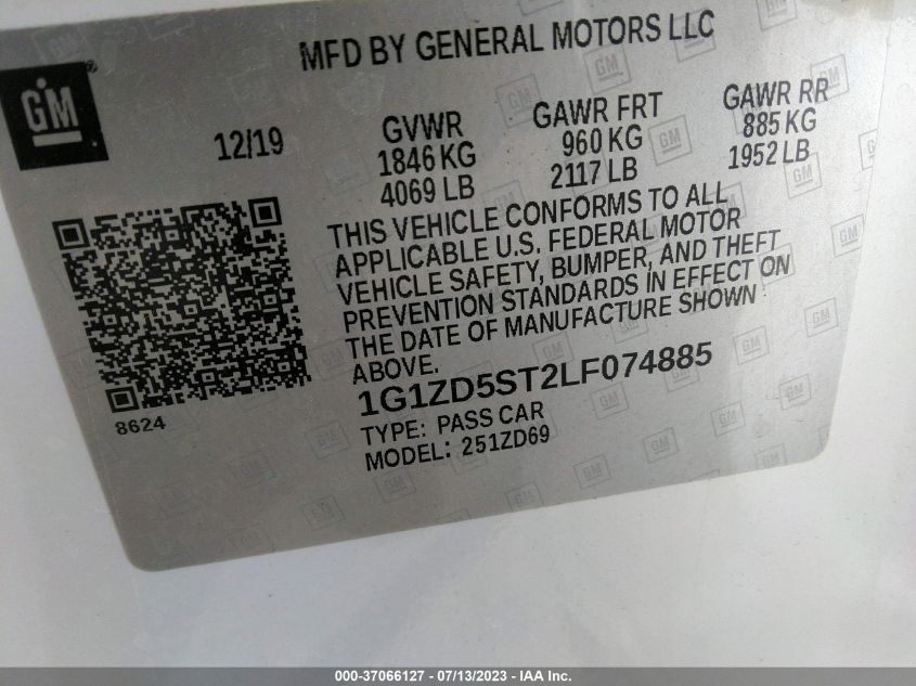 2020 CHEVROLET MALIBU LT - 1G1ZD5ST2LF074885