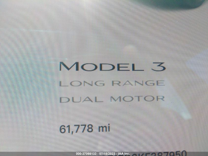 2019 TESLA MODEL 3 LONG RANGE/PERFORMANCE - 5YJ3E1EB6KF387950