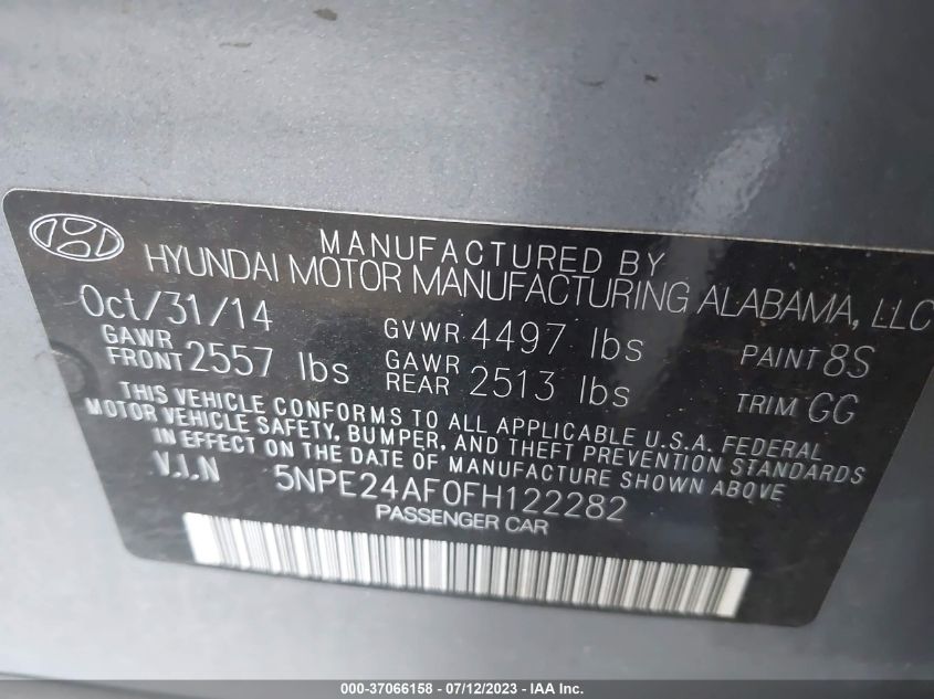 2015 HYUNDAI SONATA SE - 5NPE24AF0FH122282