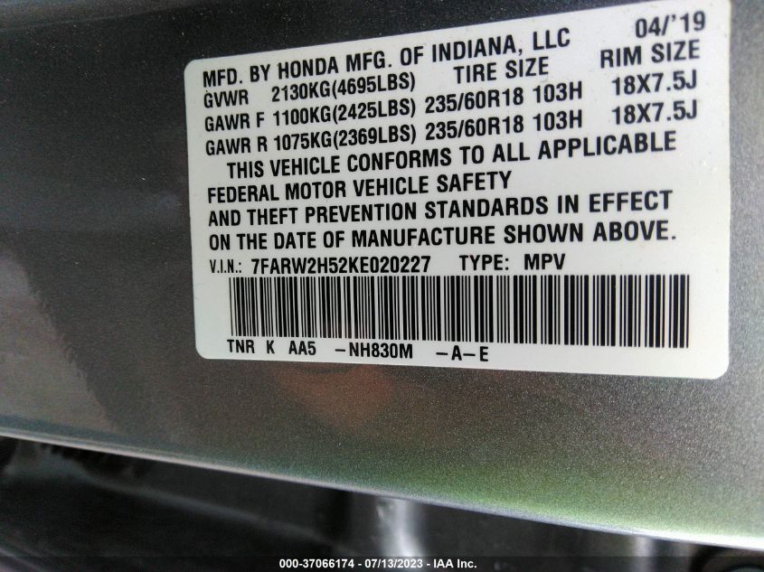 2019 HONDA CR-V EX - 7FARW2H52KE020227