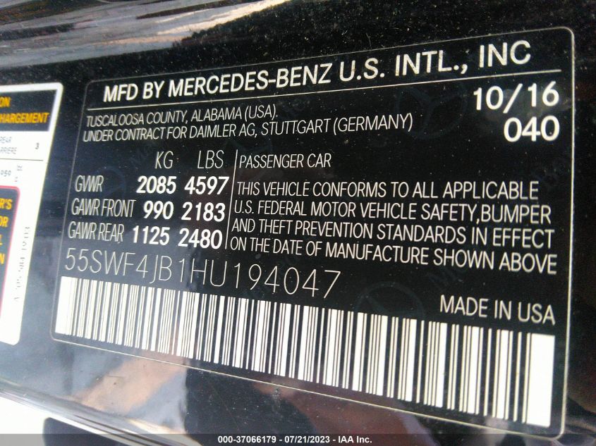 2017 MERCEDES-BENZ C-CLASS C 300 - 55SWF4JB1HU194047