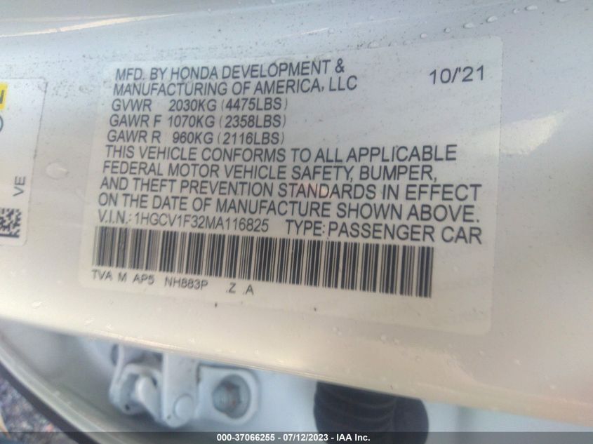 2021 HONDA ACCORD SEDAN SPORT - 1HGCV1F32MA116825
