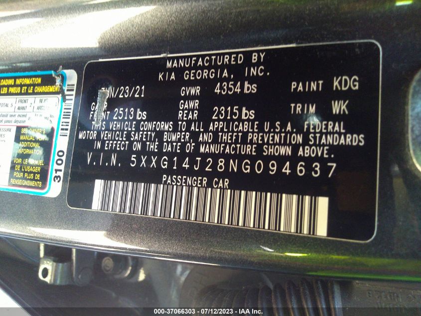 2022 KIA K5 LXS - 5XXG14J28NG094637