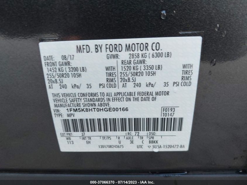 2017 FORD EXPLORER PLATINUM - 1FM5K8HT0HGE00166