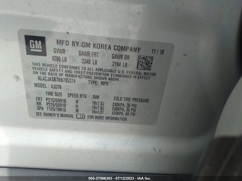 2019 BUICK ENCORE PREFERRED - KL4CJASB7KB785374