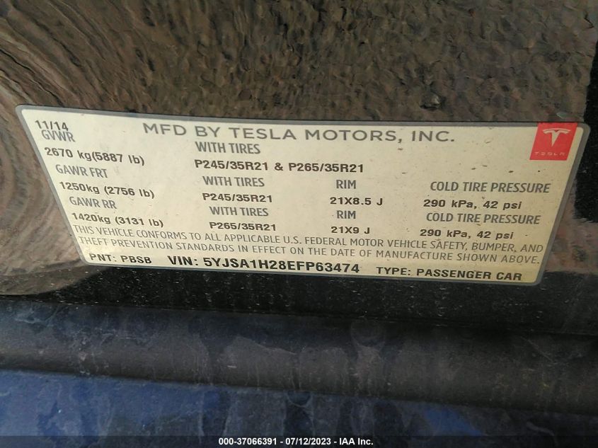 2014 TESLA MODEL S P85D - 5YJSA1H28EFP63474