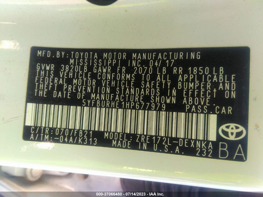 2017 TOYOTA COROLLA L/LE/XLE/SE - 5YFBURHE1HP677979