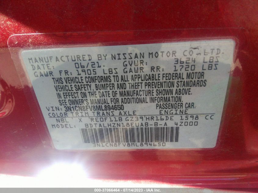 2021 NISSAN VERSA SR - 3N1CN8FV8ML894650