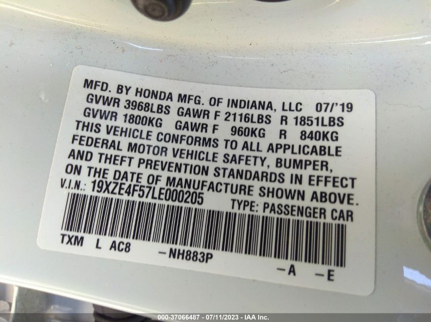 2020 HONDA INSIGHT EX - 19XZE4F57LE000205