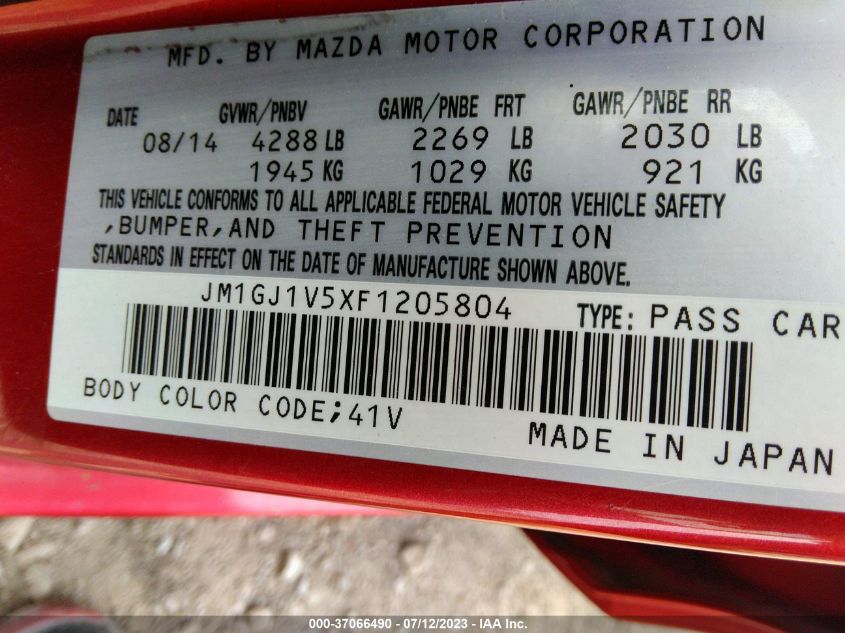 2015 MAZDA MAZDA6 I TOURING - JM1GJ1V5XF1205804