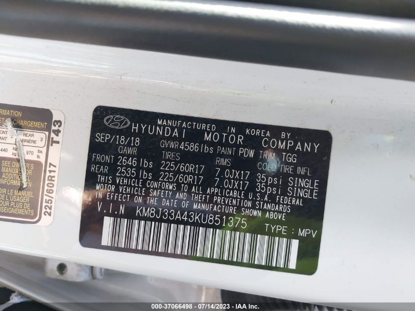 2019 HYUNDAI TUCSON VALUE - KM8J33A43KU851375