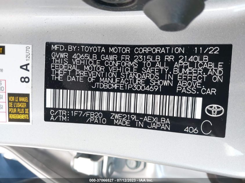 2023 TOYOTA COROLLA HYBRID LE - JTDBCMFE1P3004691