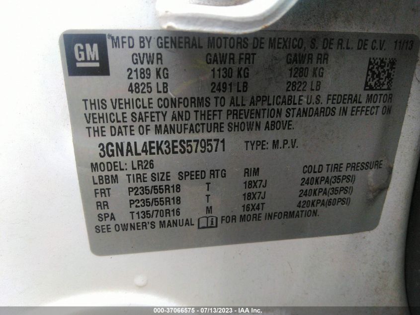2014 CHEVROLET CAPTIVA SPORT FLEET LTZ - 3GNAL4EK3ES579571