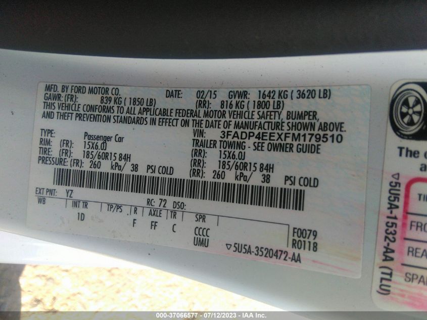 2015 FORD FIESTA SE - 3FADP4EEXFM179510