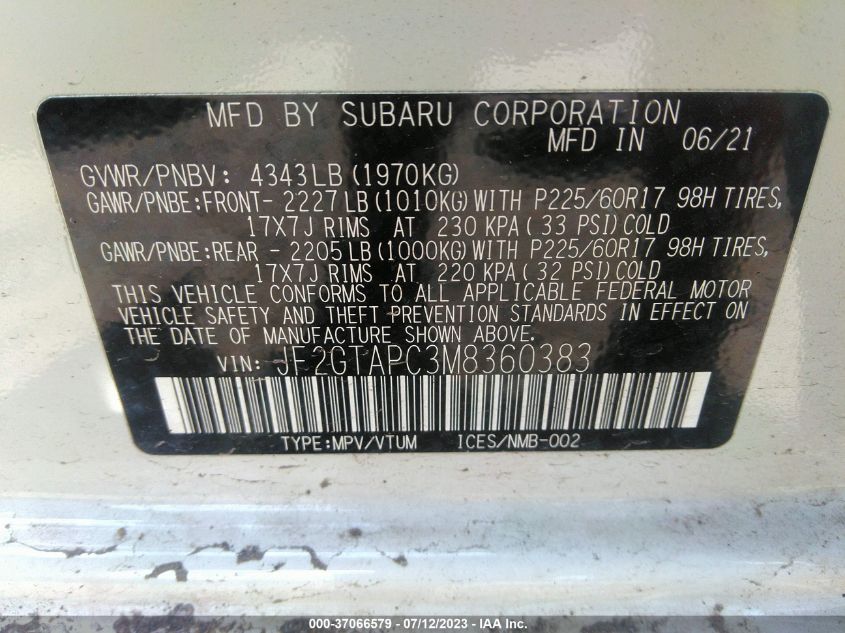 2021 SUBARU CROSSTREK PREMIUM - JF2GTAPC3M8360383
