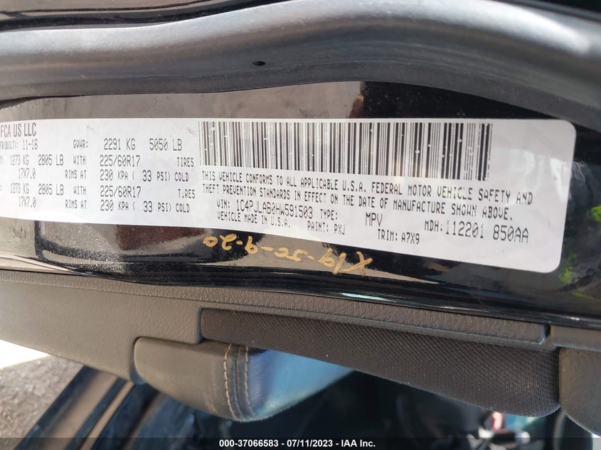 VIN 1C4PJLAB0HW591503 2017 JEEP CHEROKEE SPORT