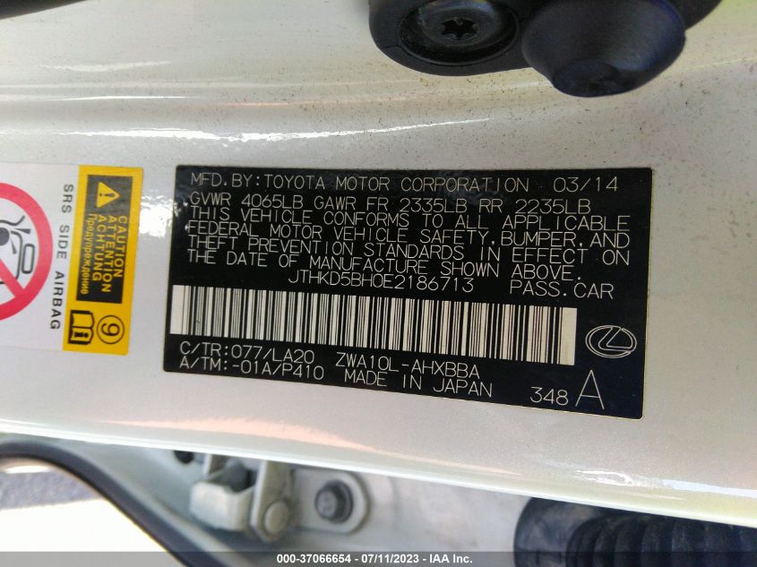 2014 LEXUS CT 200H HYBRID - JTHKD5BH0E2186713