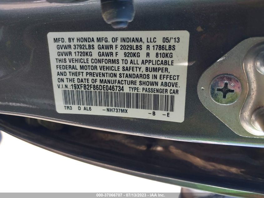 2013 HONDA CIVIC SDN EX - 19XFB2F86DE046734