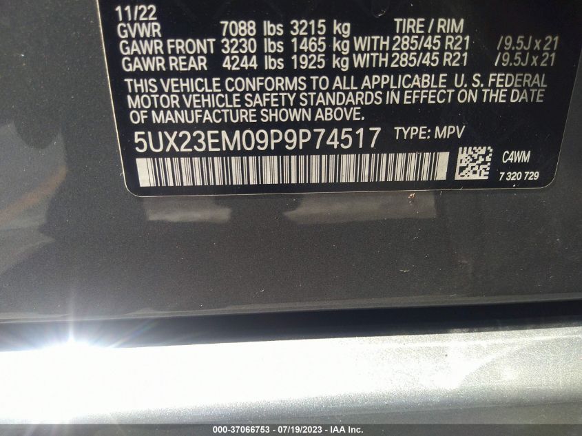 2023 BMW X7 XDRIVE40I - 5UX23EM09P9P74517