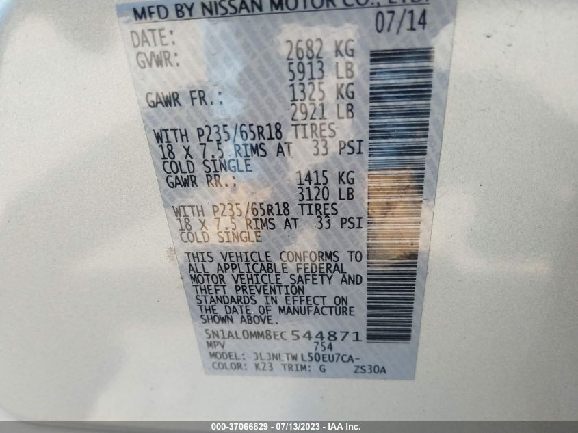 2014 INFINITI QX60 - 5N1AL0MM8EC544871