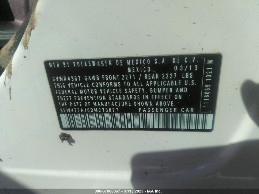 2013 VOLKSWAGEN GLI 3VW4T7AJ6DM278877